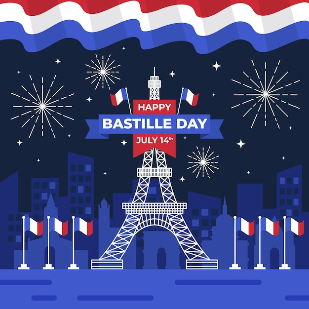 Free Vector flat bastille day illustration