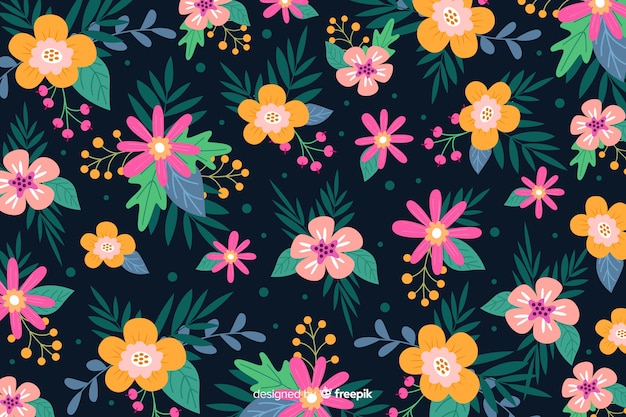 Flat batik style of beautiful floral background