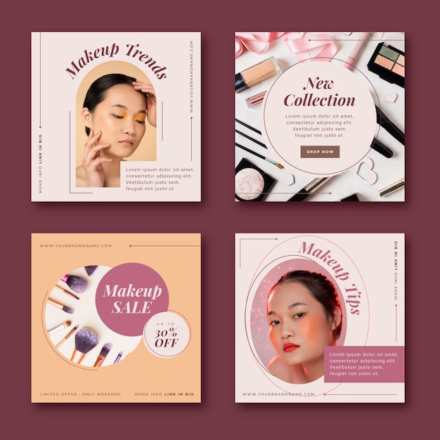 Free vector flat beauty instagram post collection