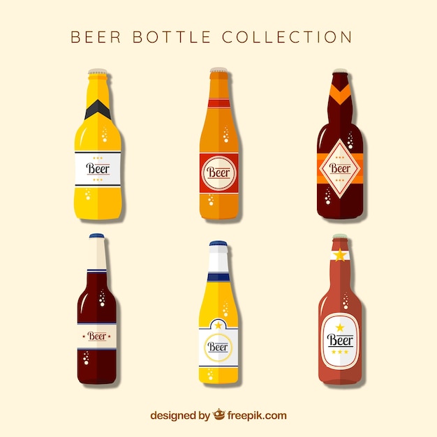 Flat beer bottle collection with label