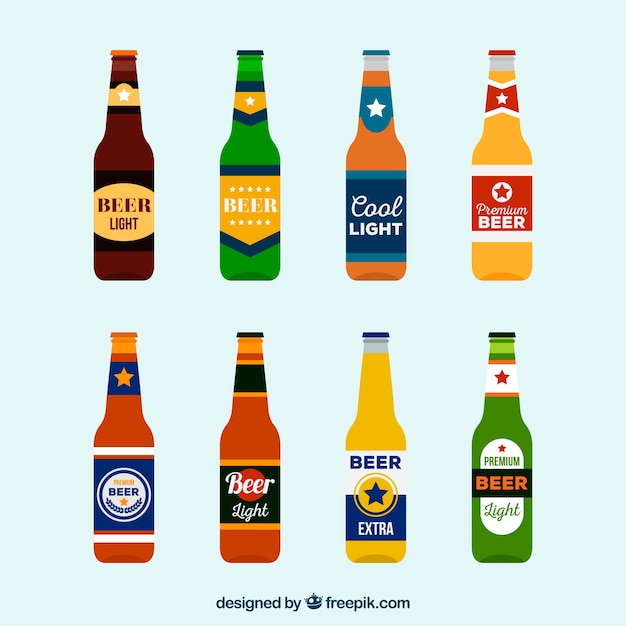 Free Vector flat beer bottle collection with label