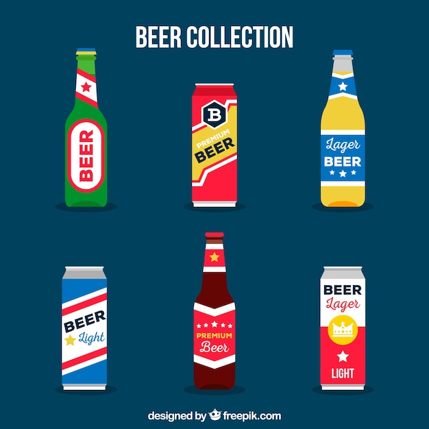 Flat beer bottle collection with label