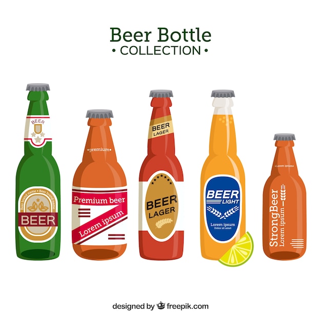 Free Vector flat beer bottle collection with label