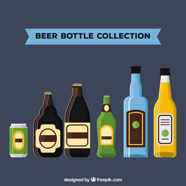 Free Vector flat beer bottle collection with label