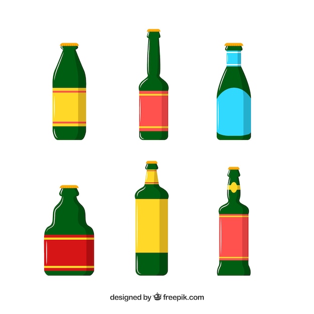 Flat beer bottle collection with label