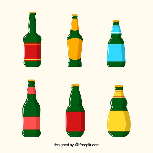 Flat beer bottle collection with label