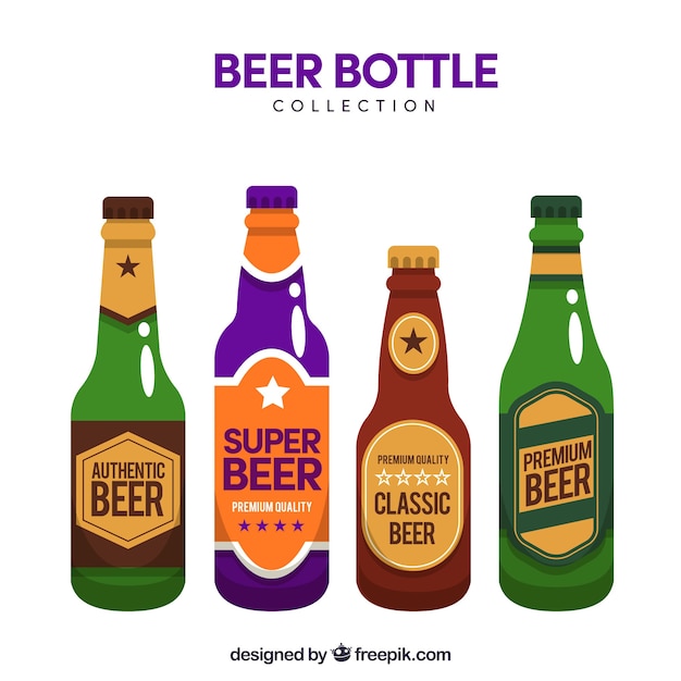 Free Vector flat beer bottle collection with label