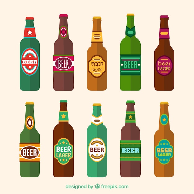 Free Vector flat beer bottle collection with label