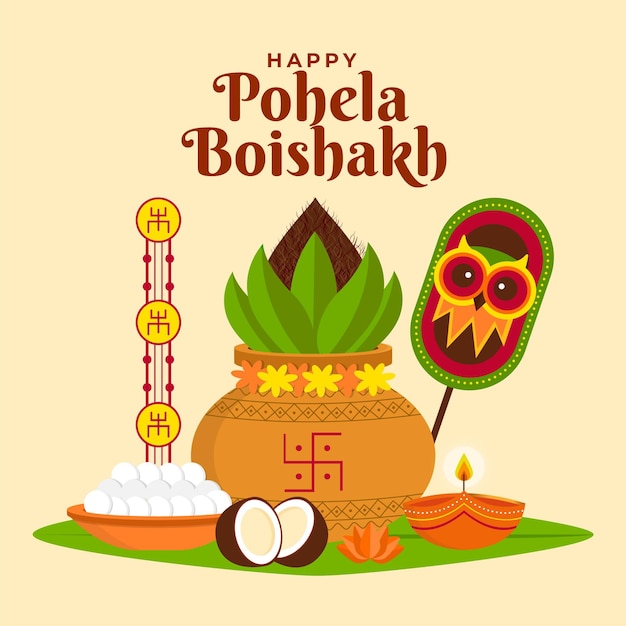 Flat bengali new year illustration