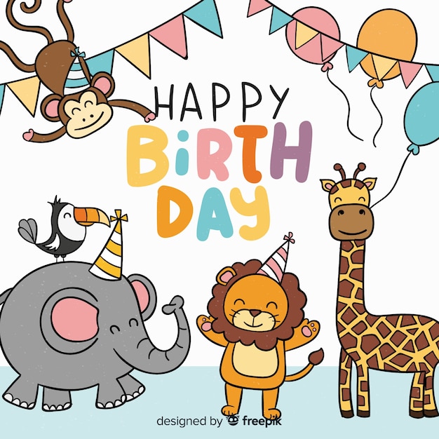 Flat birthday animal background