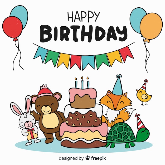 Flat birthday animal background