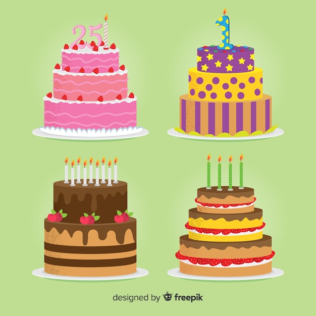 Free Vector flat birthday cake collection