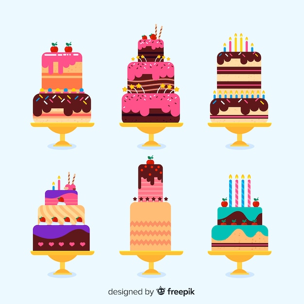 Free Vector flat birthday cake collection