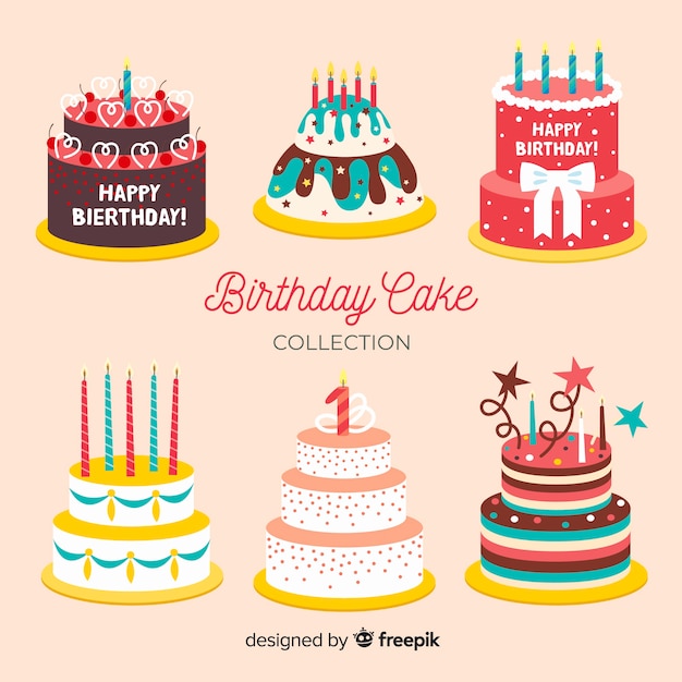 Free Vector flat birthday cake collection