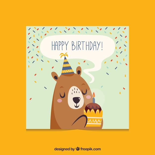 Flat birthday card with a bear