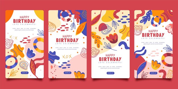 Flat birthday design of insta stories