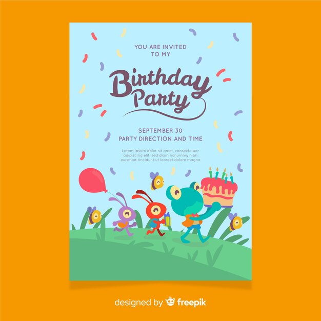 Flat birthday invitation template