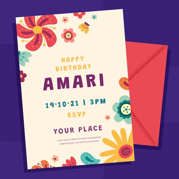 Free Vector flat birthday invitation template