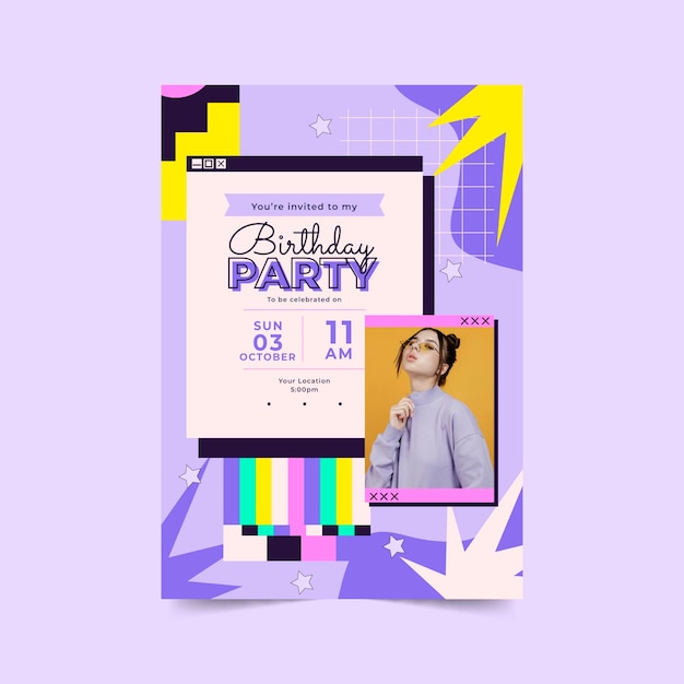 Flat birthday invitation template