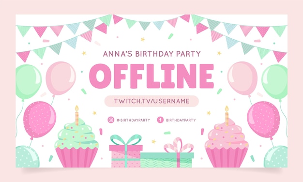 Free Vector flat birthday party celebration twitch background