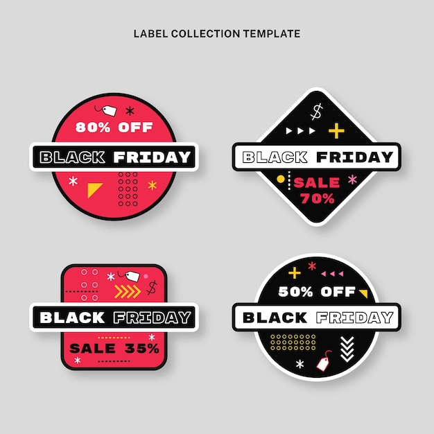 Flat black friday badges collection