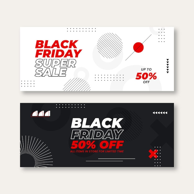 Flat black friday horizontal banners set