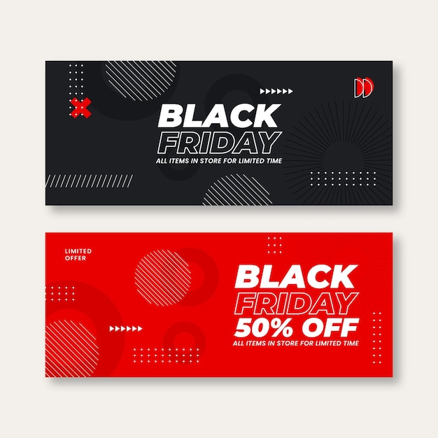 Flat black friday horizontal banners set