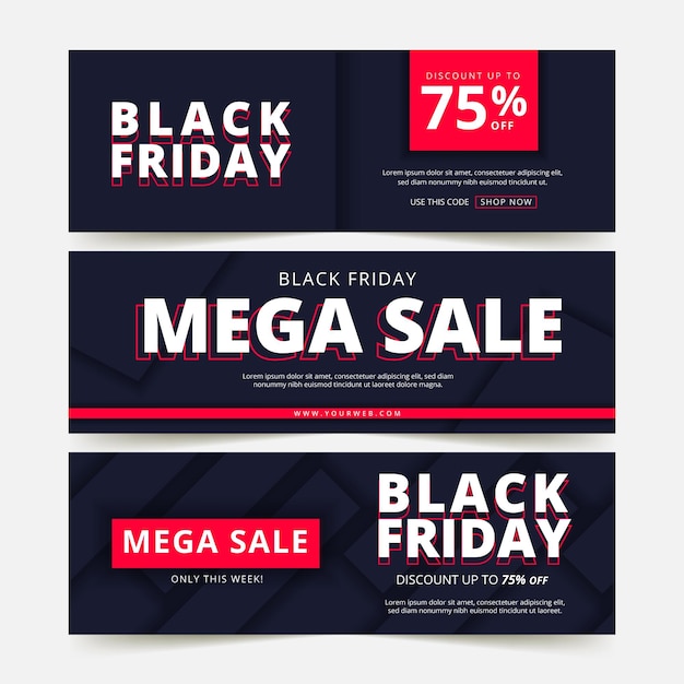 Flat black friday horizontal banners set