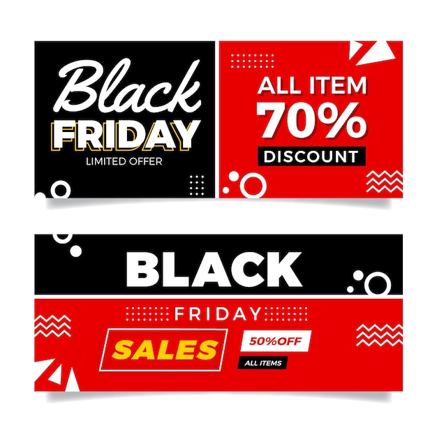 Flat black friday horizontal banners set