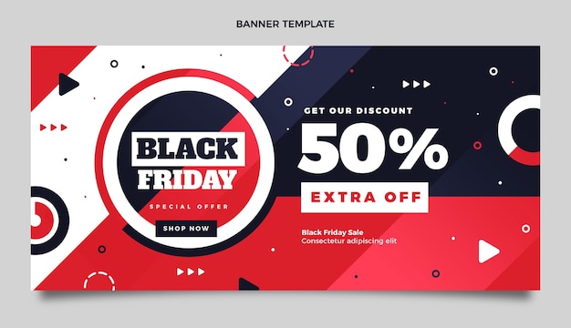 Flat black friday horizontal sale banner