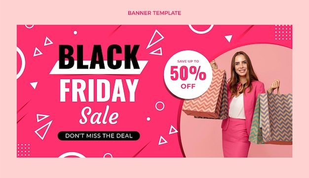 Flat black friday horizontal sale banner