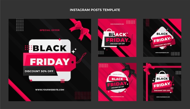 Free vector flat black friday instagram posts collection