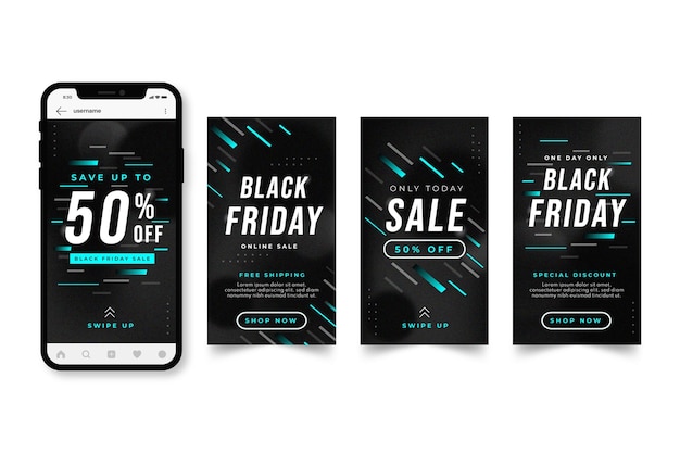 Free Vector flat black friday instagram stories collection