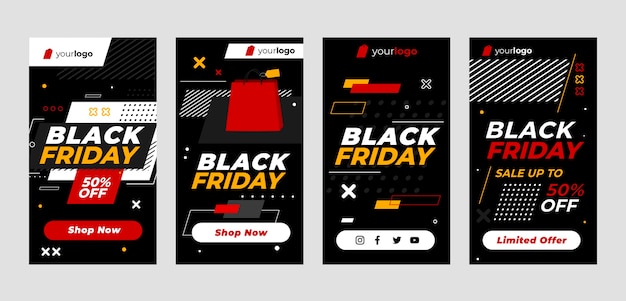 Free vector flat black friday instagram stories collection