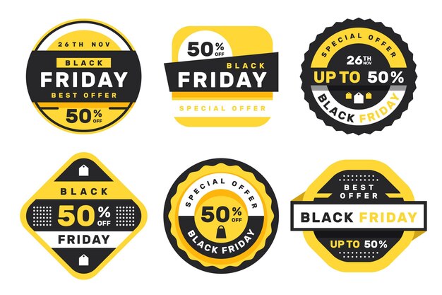 Flat black friday labels collection