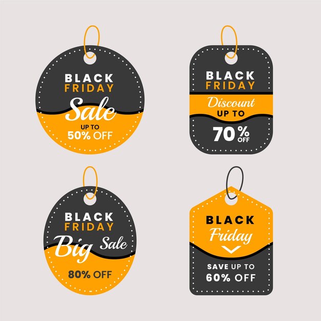 Flat black friday labels collection