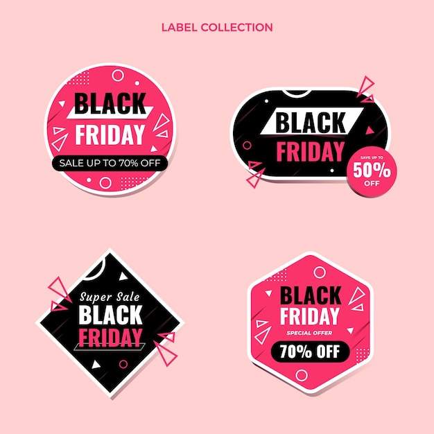 Flat black friday labels collection