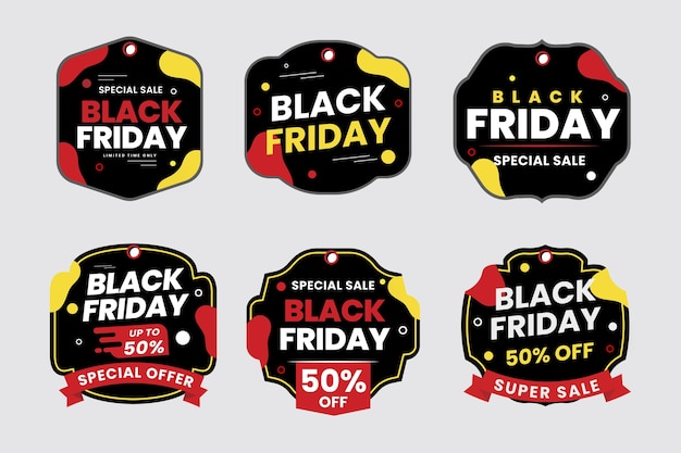 Flat black friday labels collection