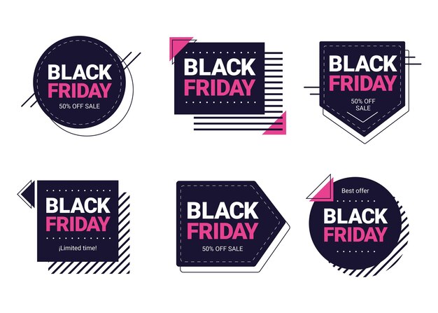 Flat black friday labels collection