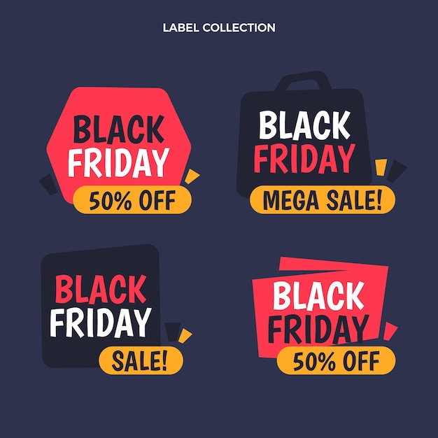 Flat black friday labels collection