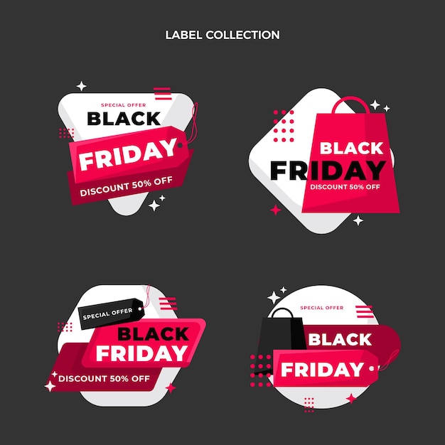 Flat black friday labels collection