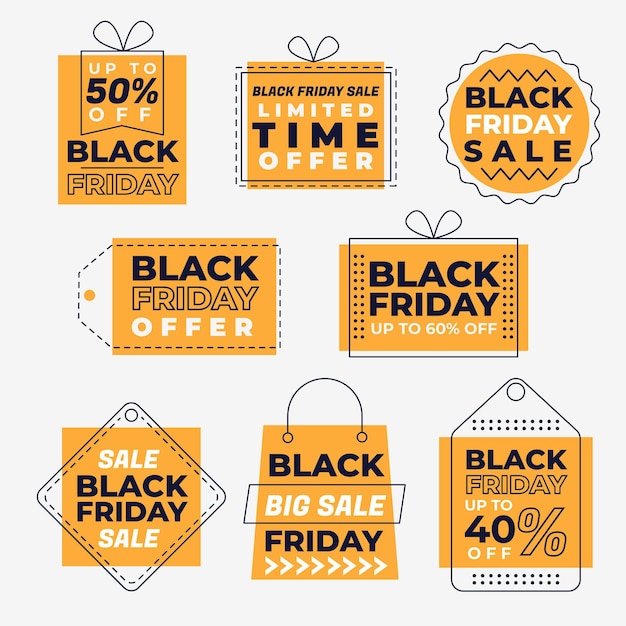 Free Vector flat black friday sale badges collection