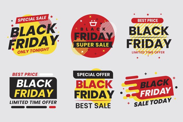 Flat black friday sale badges collection