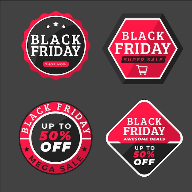 Flat black friday sale badges collection