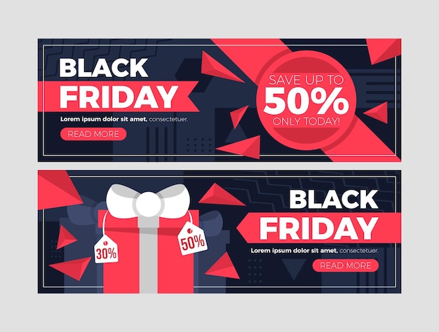 Flat black friday sale horizontal banners set