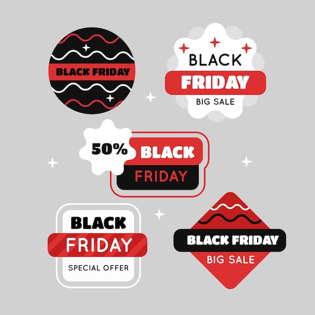 Flat black friday stickers collection