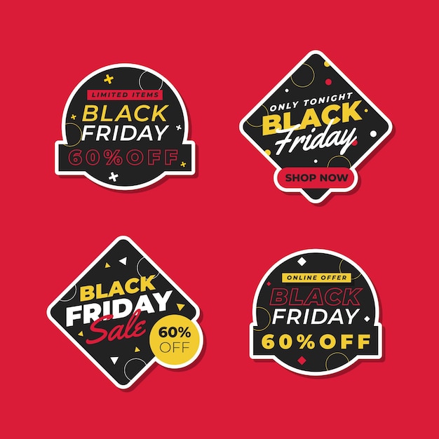 Flat black friday stickers collection