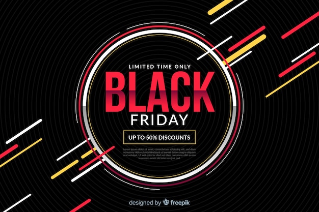 Flat black friday with circles and colourful lines