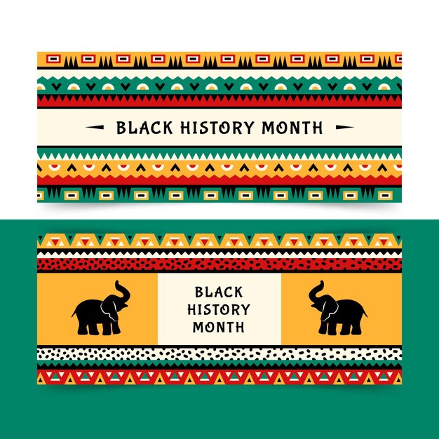 Flat black history month horizontal banners set