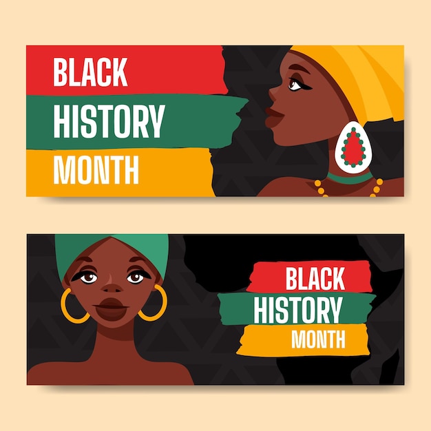 Free Vector flat black history month horizontal banners set